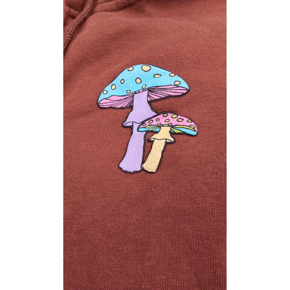 Faded Rise Mushroom Graphic Zip Hoodie Brown Have A Nice Trip Festival Boho Y2K - Picture 8 of 8
